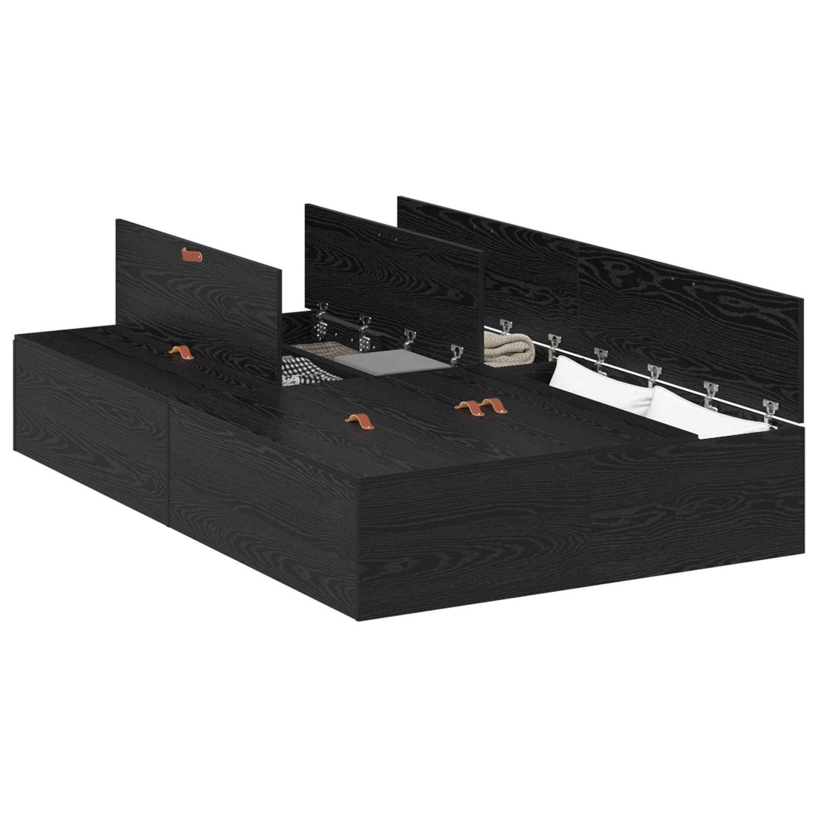 Opbergbedframe met opslag Zwart Eiken 120 x 190 cm Bewerkt hout is nu te koop bij PeponiXL, paradijselijk wonen!