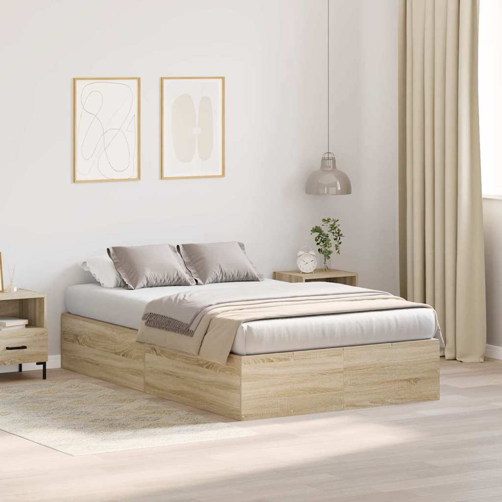 Opbergbedframe Sonoma Eiken 120 x 190 cm Bewerkt hout is nu te koop bij PeponiXL, paradijselijk wonen!