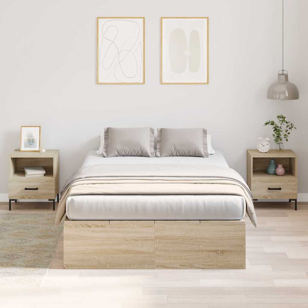Opbergbedframe Sonoma Eiken 120 x 190 cm Bewerkt hout is nu te koop bij PeponiXL, paradijselijk wonen!