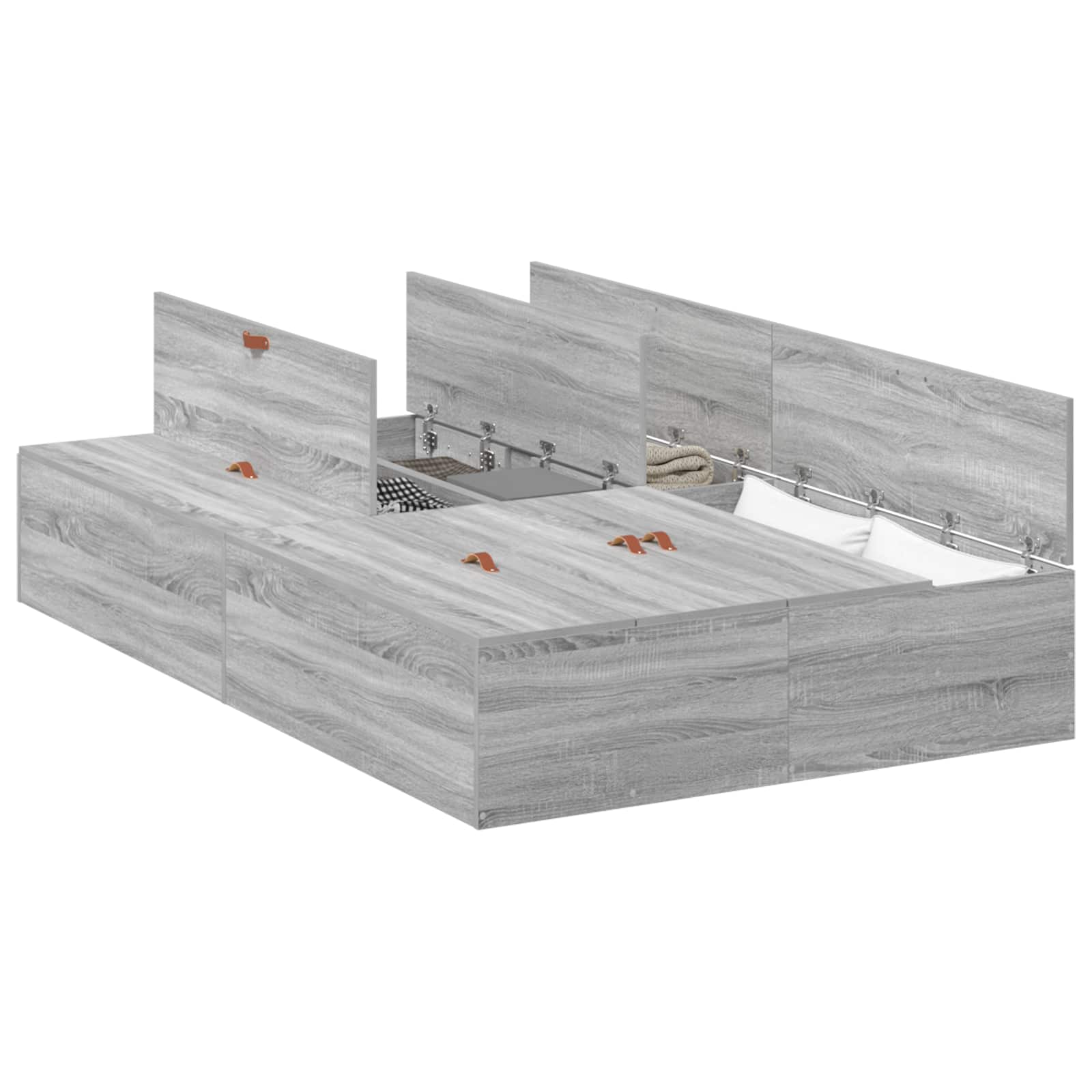 Opbergbedframe Grijs Sonoma 120 x 190 cm Bewerkt hout is nu te koop bij PeponiXL, paradijselijk wonen!