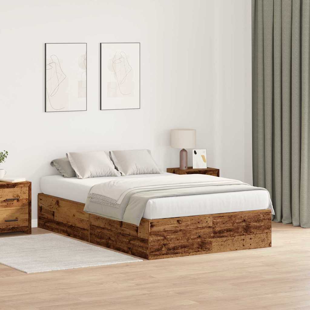Opbergbedframe met opslag Oud Hout 120 x 190 cm Bewerkt hout is nu te koop bij PeponiXL, paradijselijk wonen!
