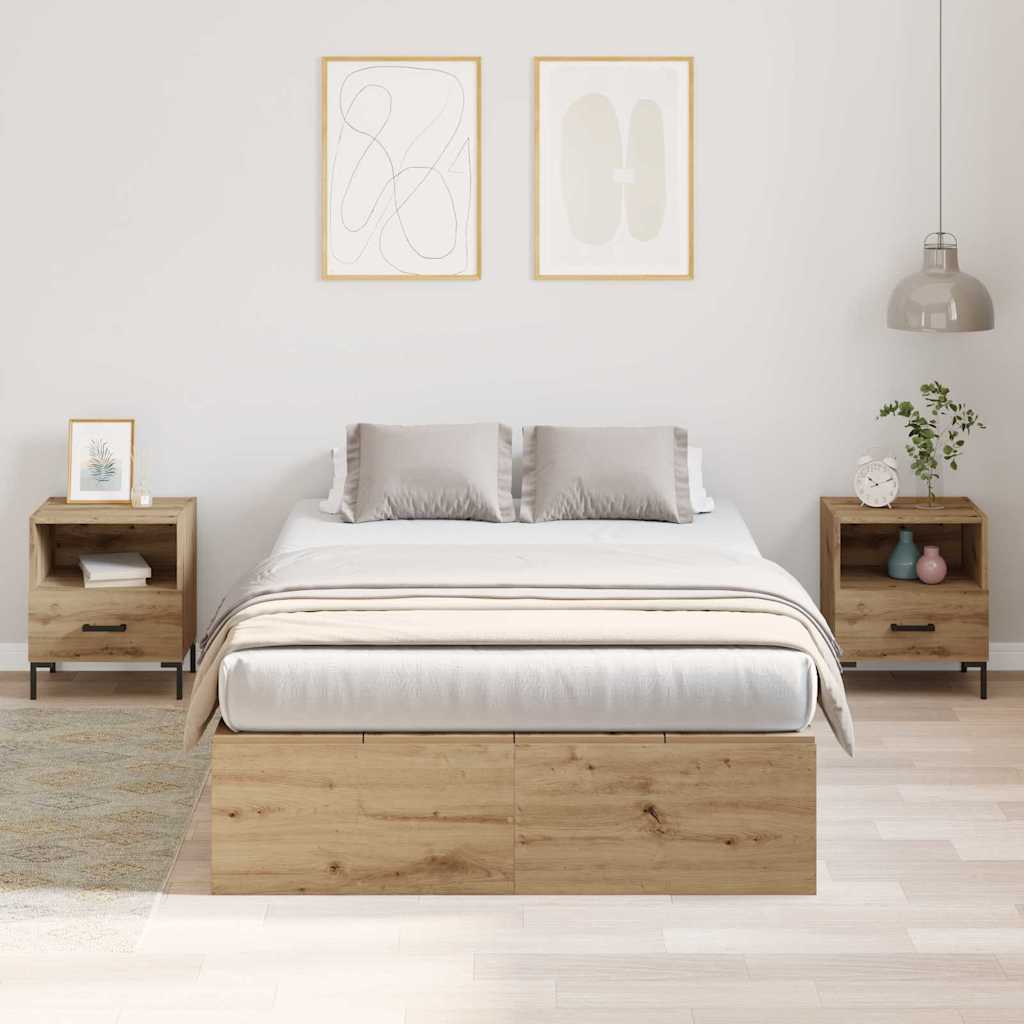 Opbergbedframe Artisan Eiken 120 x 190 cm Bewerkt hout is nu te koop bij PeponiXL, paradijselijk wonen!