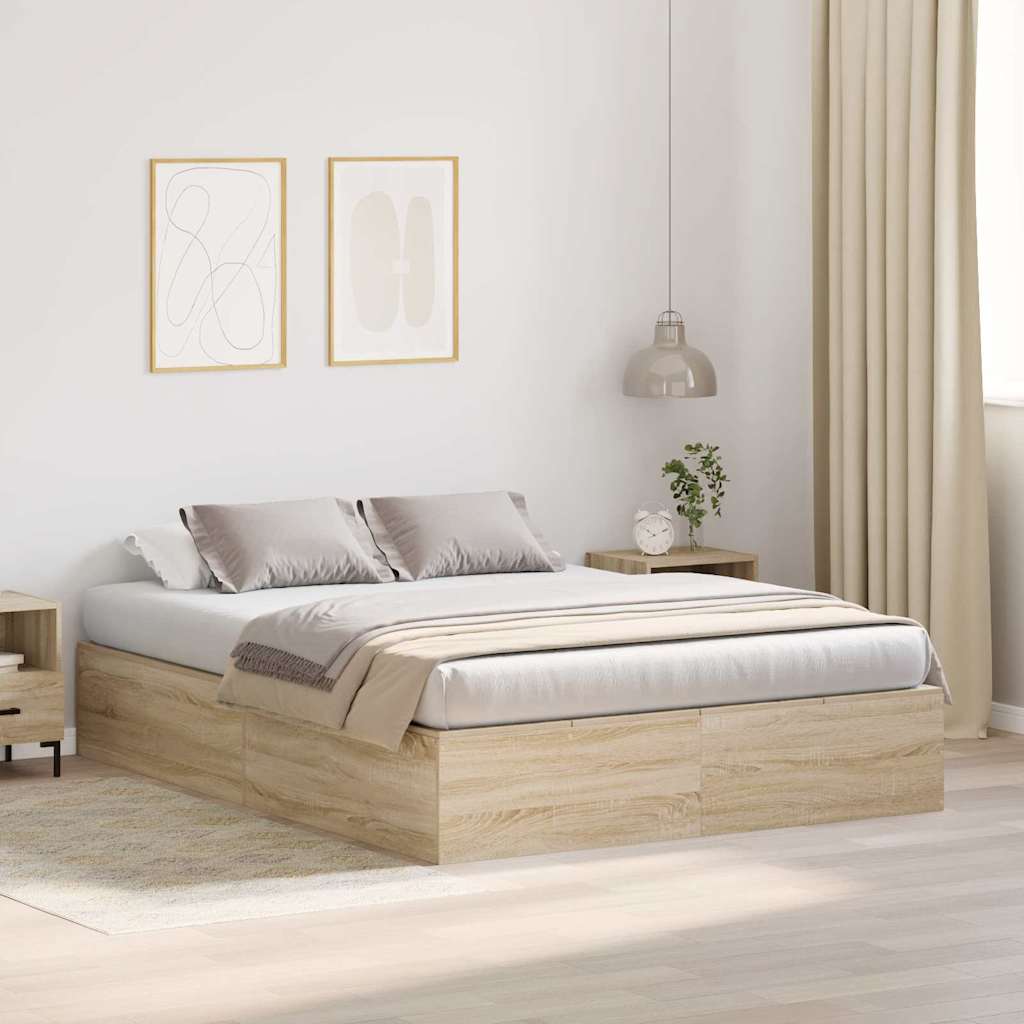 Opbergbedframe Sonoma Eiken 140 x 190 cm Bewerkt hout is nu te koop bij PeponiXL, paradijselijk wonen!