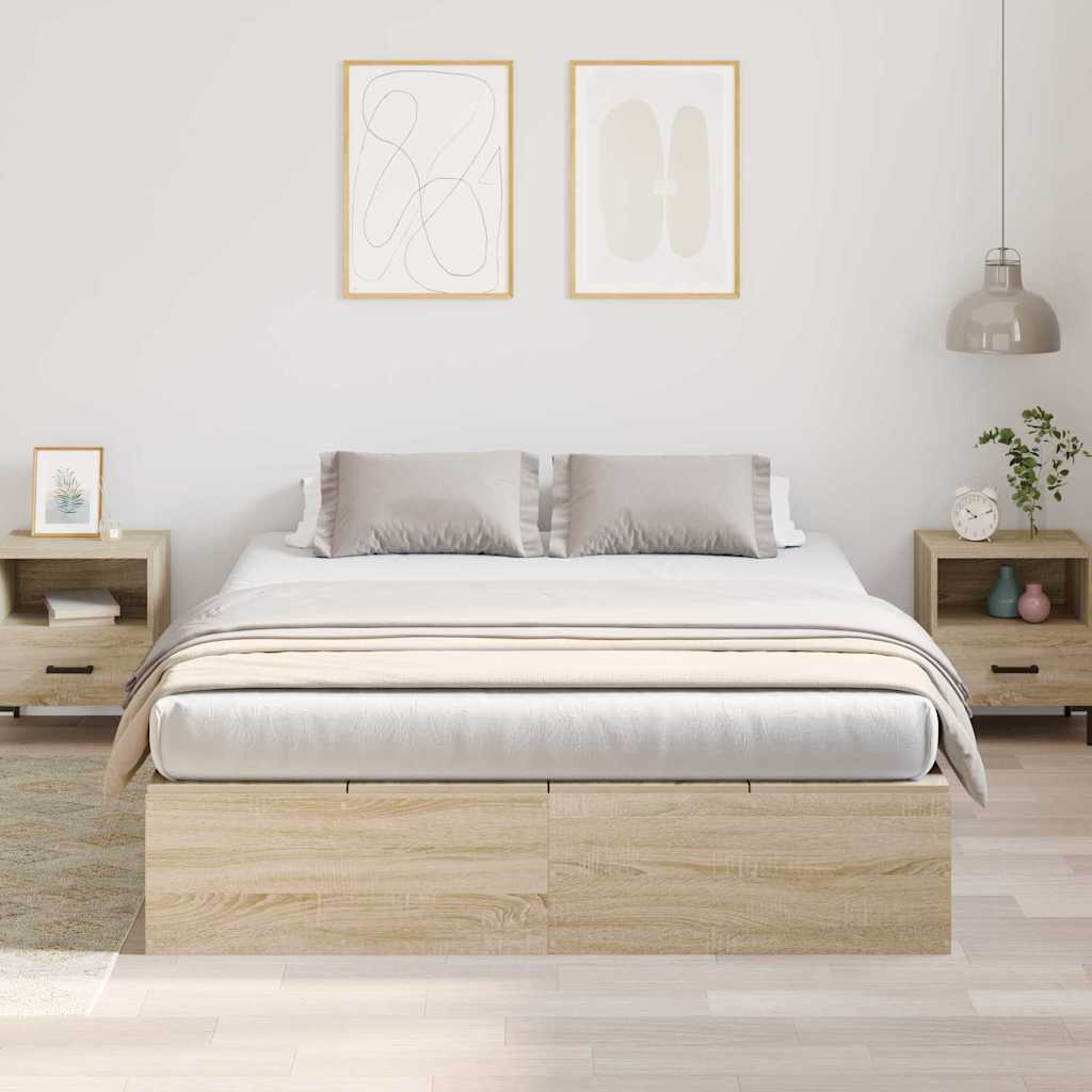 Opbergbedframe Sonoma Eiken 140 x 190 cm Bewerkt hout is nu te koop bij PeponiXL, paradijselijk wonen!