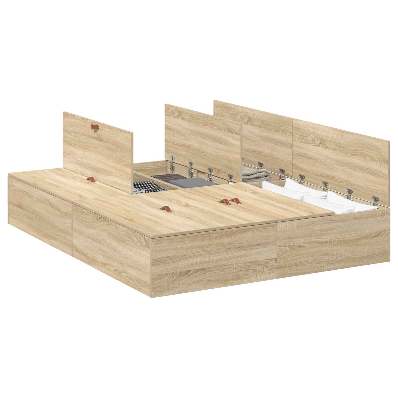 Opbergbedframe Sonoma Eiken 140 x 190 cm Bewerkt hout is nu te koop bij PeponiXL, paradijselijk wonen!