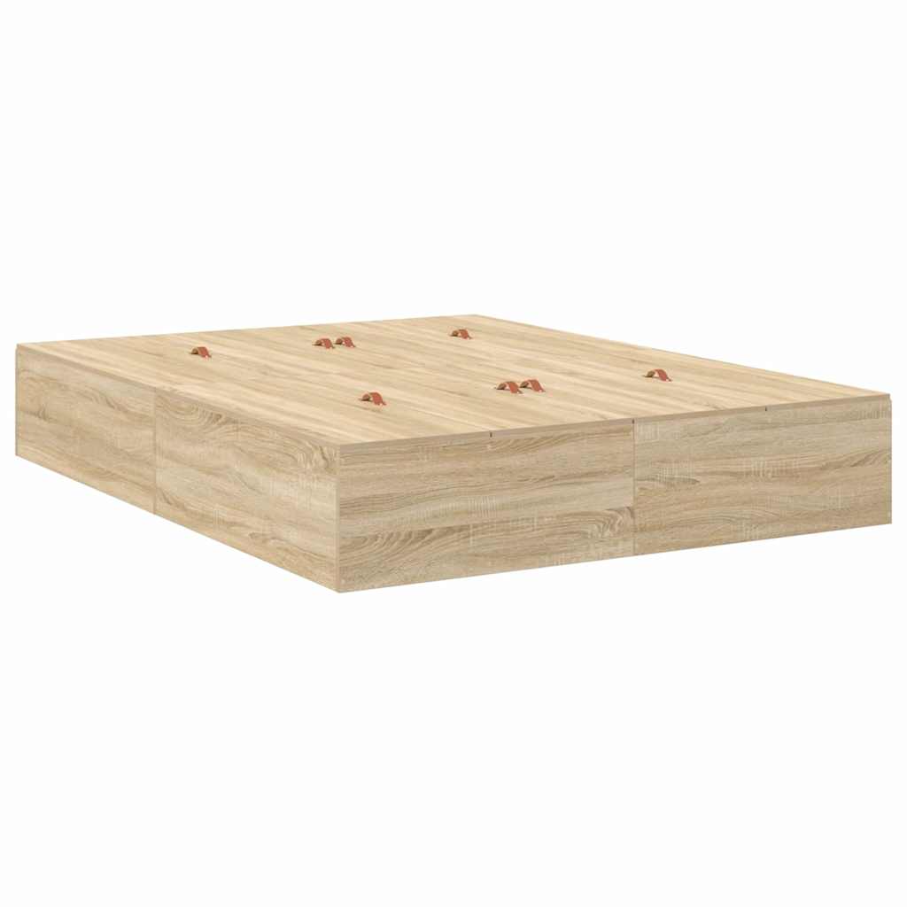 Opbergbedframe Sonoma Eiken 140 x 190 cm Bewerkt hout is nu te koop bij PeponiXL, paradijselijk wonen!