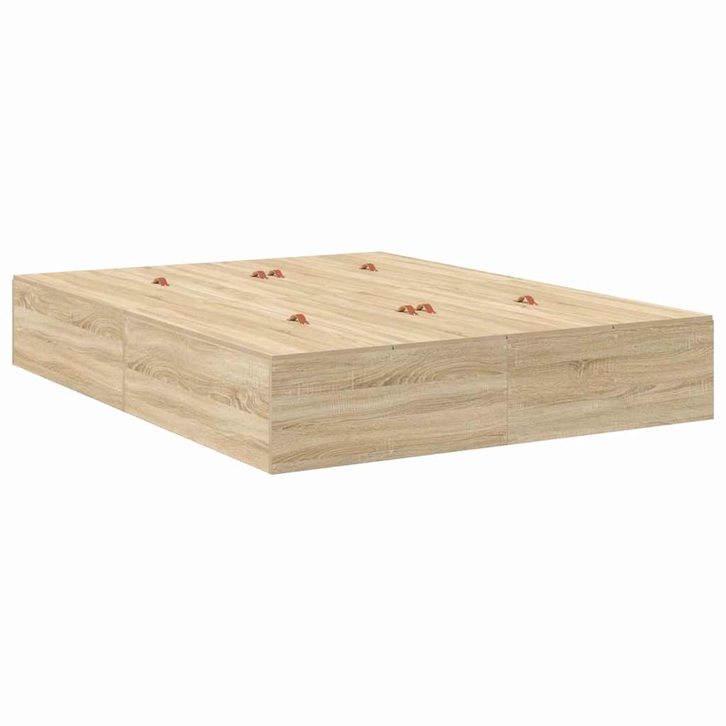 Opbergbedframe Sonoma Eiken 140 x 190 cm Bewerkt hout is nu te koop bij PeponiXL, paradijselijk wonen!