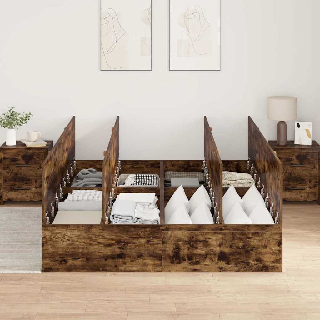Opbergbedframe Gerookt eiken 140 x 190 cm Bewerkt hout is nu te koop bij PeponiXL, paradijselijk wonen!