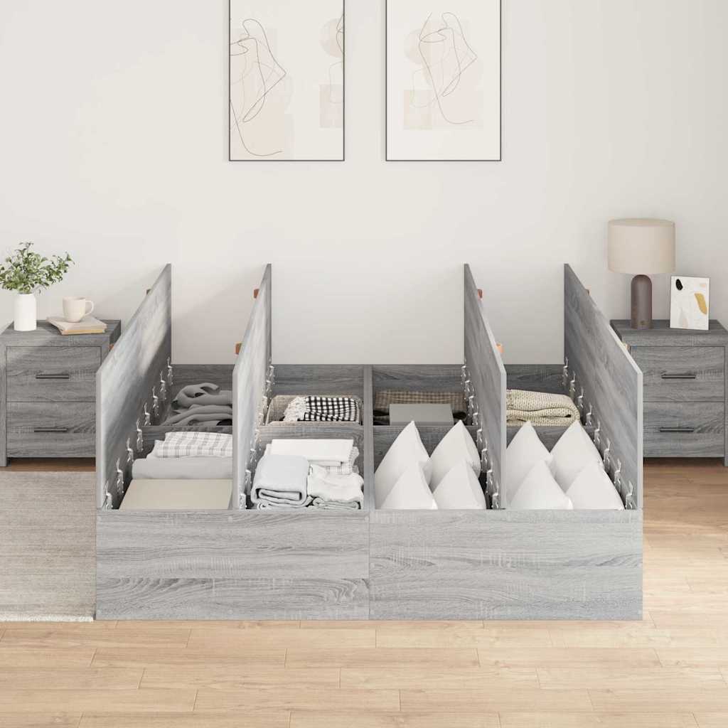 Opbergbedframe Grijs Sonoma 140 x 190 cm Bewerkt hout is nu te koop bij PeponiXL, paradijselijk wonen!