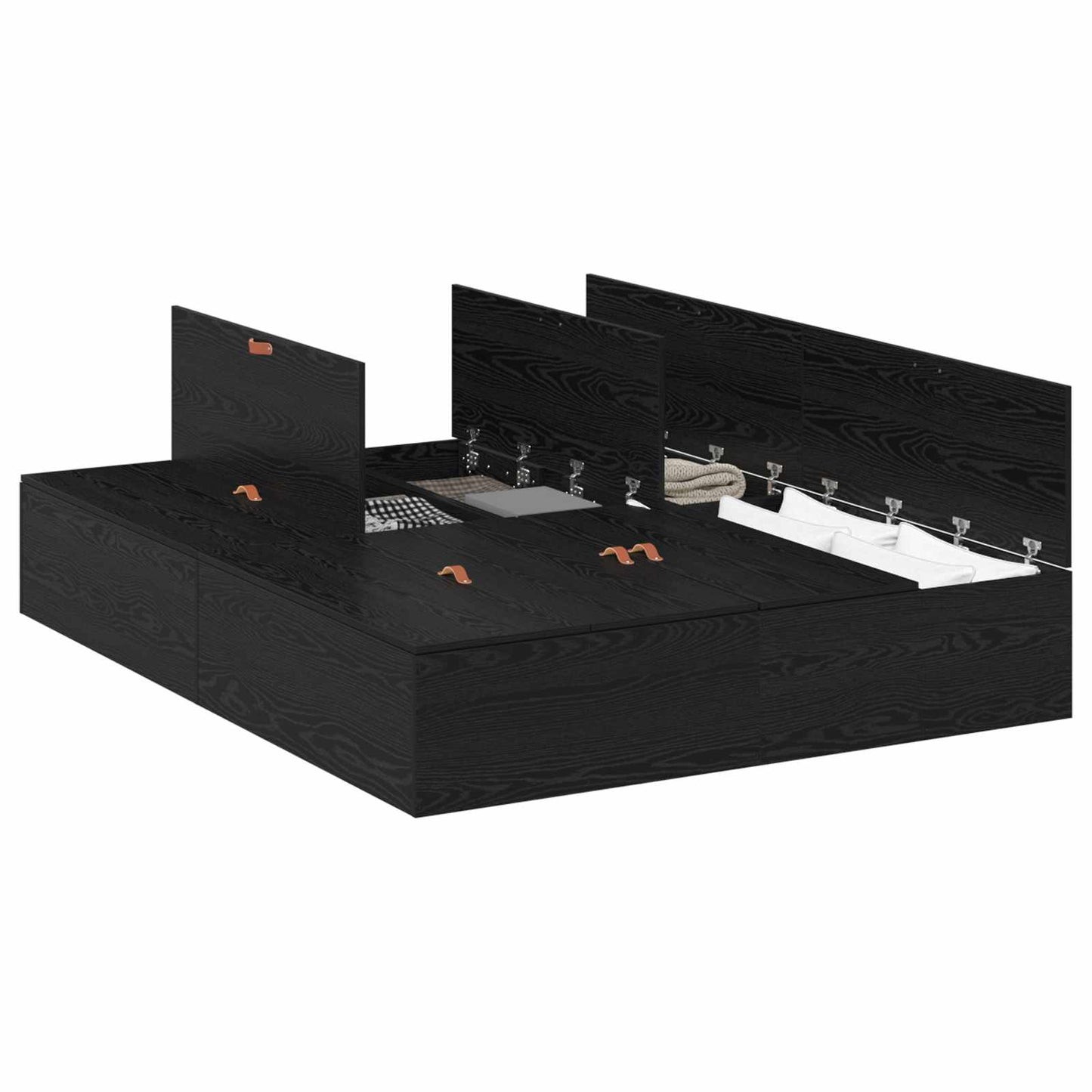 Opbergbedframe met opslag Zwart Eiken 135 x 190 cm Bewerkt hout is nu te koop bij PeponiXL, paradijselijk wonen!