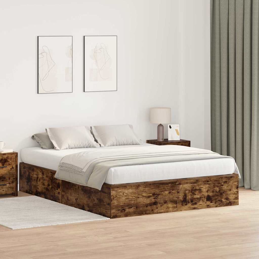 Opbergbedframe Gerookt eiken 135 x 190 cm Bewerkt hout is nu te koop bij PeponiXL, paradijselijk wonen!