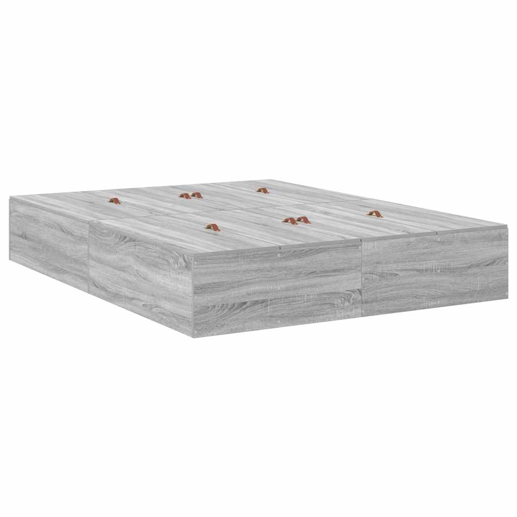 Opbergbedframe Grijs Sonoma 135 x 190 cm Bewerkt hout is nu te koop bij PeponiXL, paradijselijk wonen!