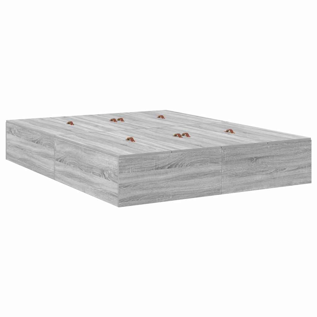 Opbergbedframe Grijs Sonoma 135 x 190 cm Bewerkt hout is nu te koop bij PeponiXL, paradijselijk wonen!