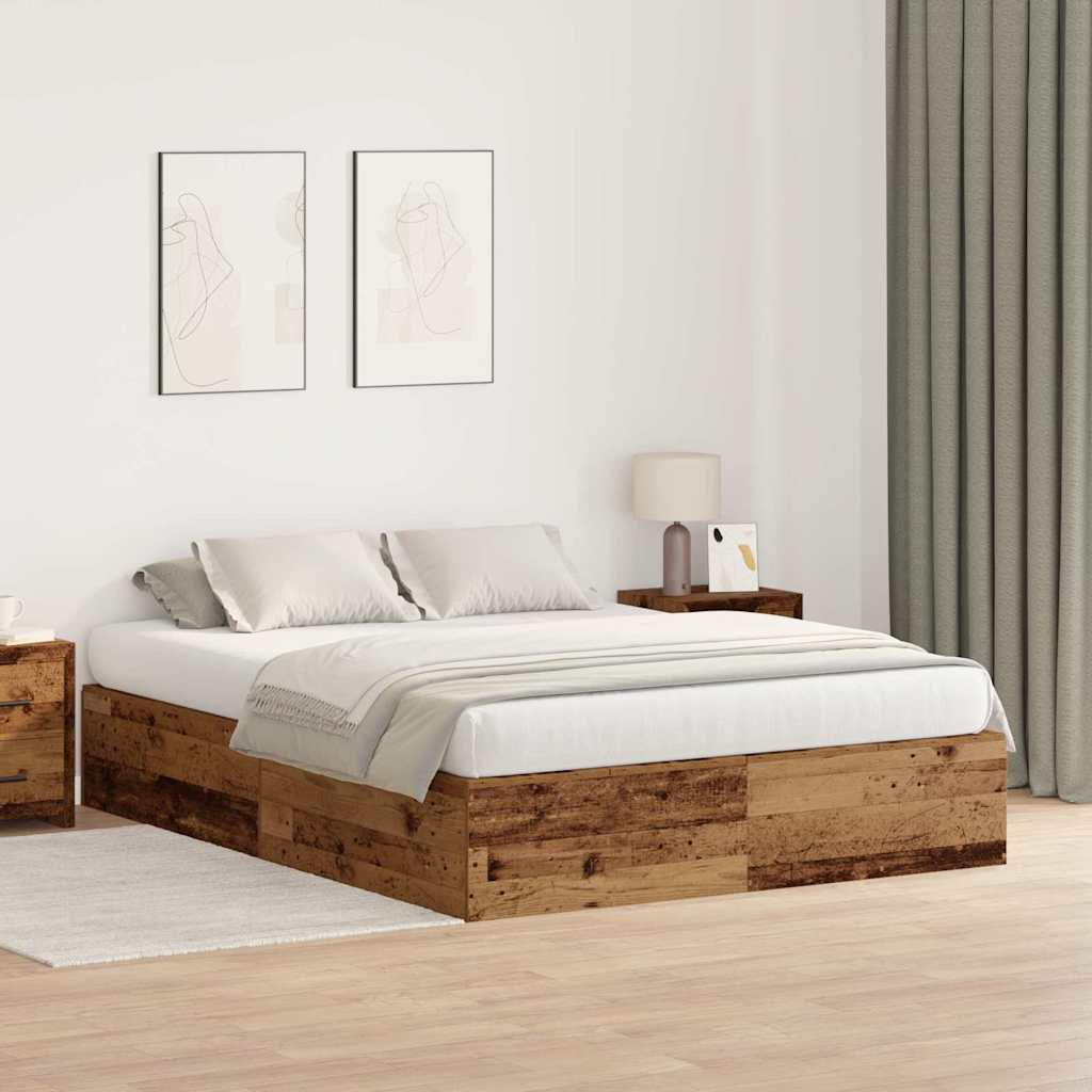 Opbergbedframe met opslag Oud Hout 135 x 190 cm Bewerkt hout is nu te koop bij PeponiXL, paradijselijk wonen!