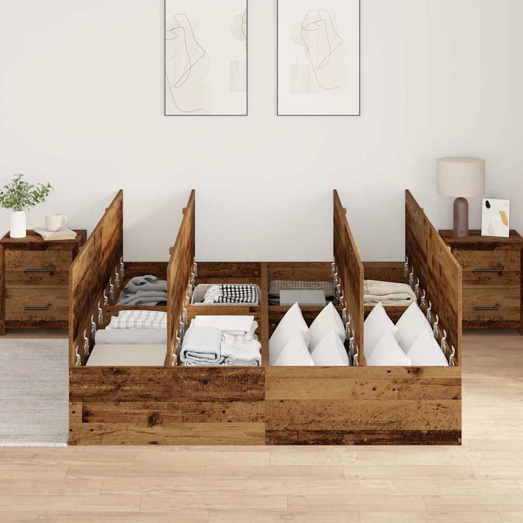 Opbergbedframe met opslag Oud Hout 135 x 190 cm Bewerkt hout is nu te koop bij PeponiXL, paradijselijk wonen!