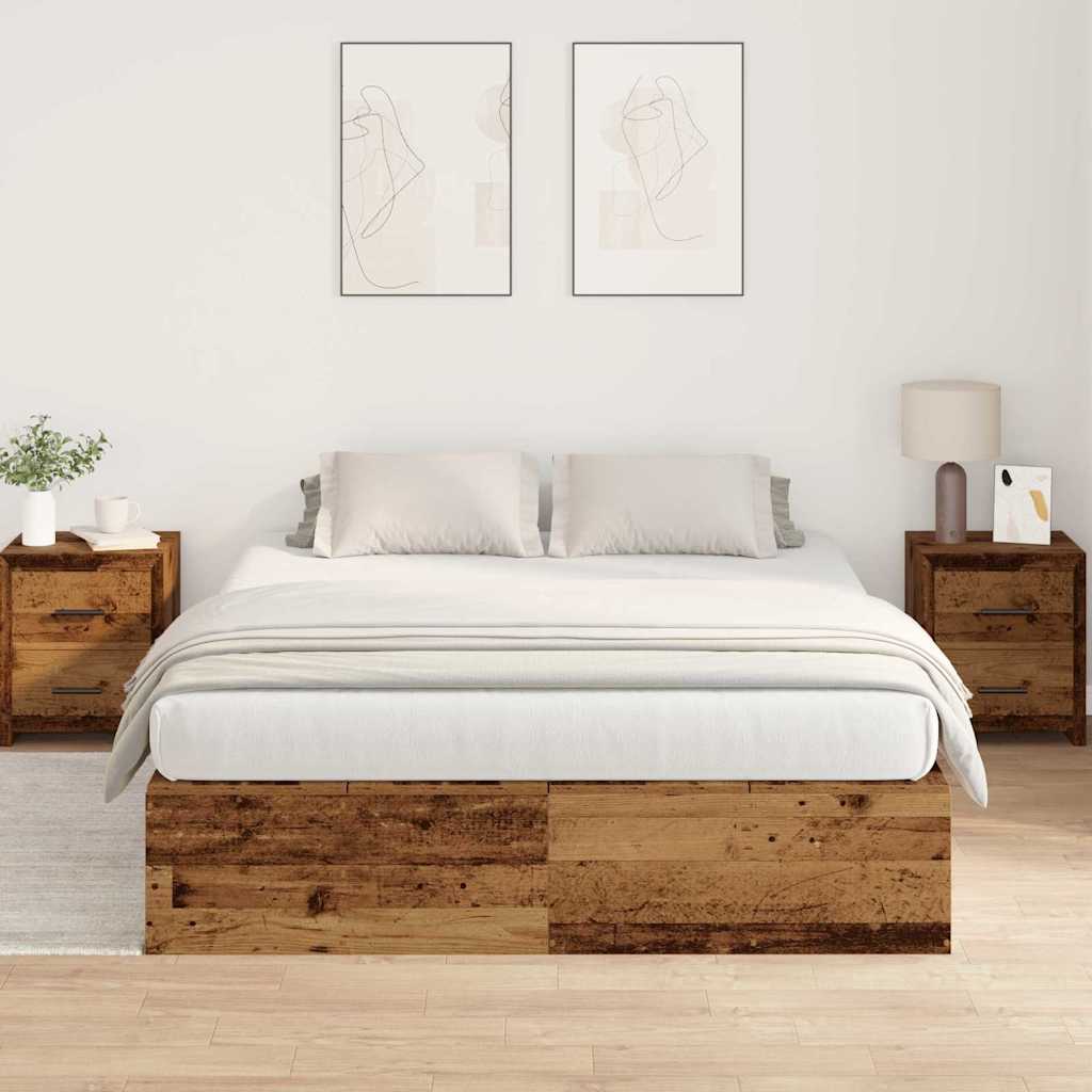 Opbergbedframe met opslag Oud Hout 135 x 190 cm Bewerkt hout is nu te koop bij PeponiXL, paradijselijk wonen!