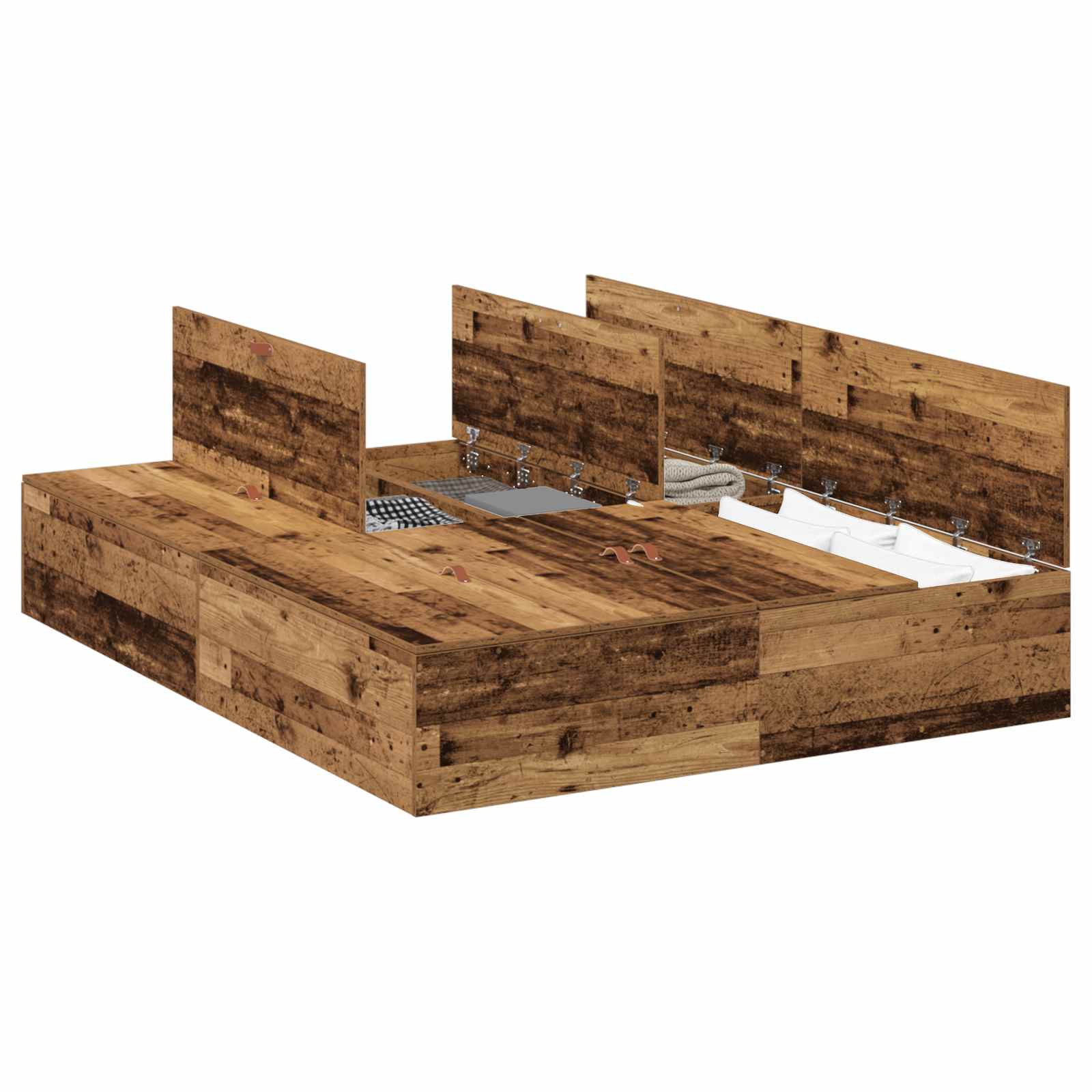 Opbergbedframe met opslag Oud Hout 135 x 190 cm Bewerkt hout is nu te koop bij PeponiXL, paradijselijk wonen!