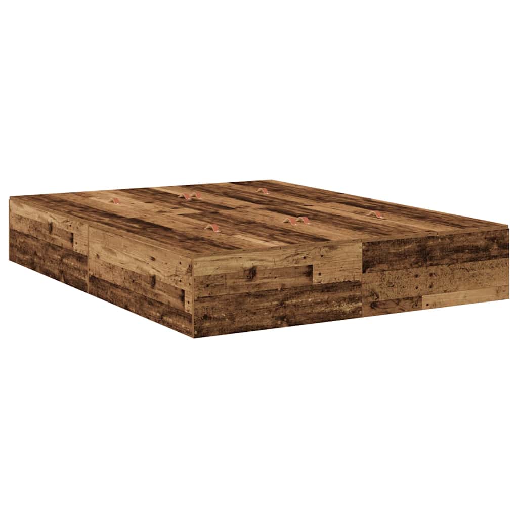 Opbergbedframe met opslag Oud Hout 135 x 190 cm Bewerkt hout is nu te koop bij PeponiXL, paradijselijk wonen!