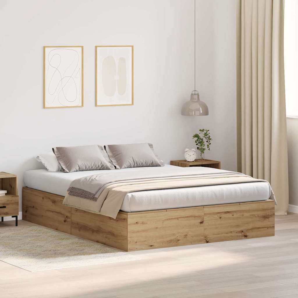 Opbergbedframe Artisan Eiken 135 x 190 cm Bewerkt hout is nu te koop bij PeponiXL, paradijselijk wonen!