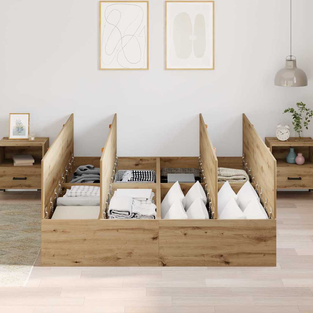 Opbergbedframe Artisan Eiken 135 x 190 cm Bewerkt hout is nu te koop bij PeponiXL, paradijselijk wonen!