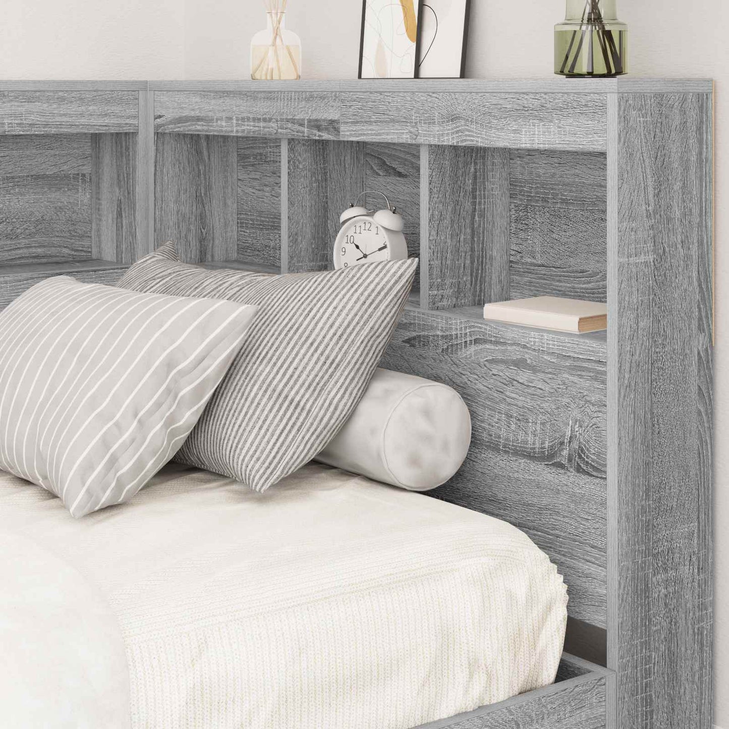 Opberghoofdbord met plank Grijs Sonoma 100 cm Bewerkt hout is nu te koop bij PeponiXL, paradijselijk wonen!