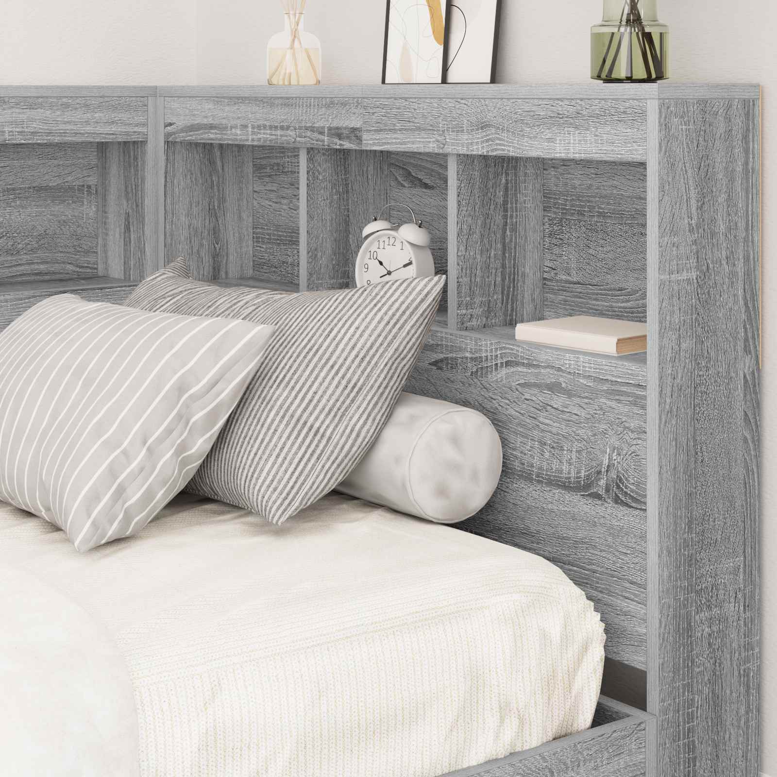 Opberghoofdbord met plank Grijs Sonoma 100 cm Bewerkt hout is nu te koop bij PeponiXL, paradijselijk wonen!