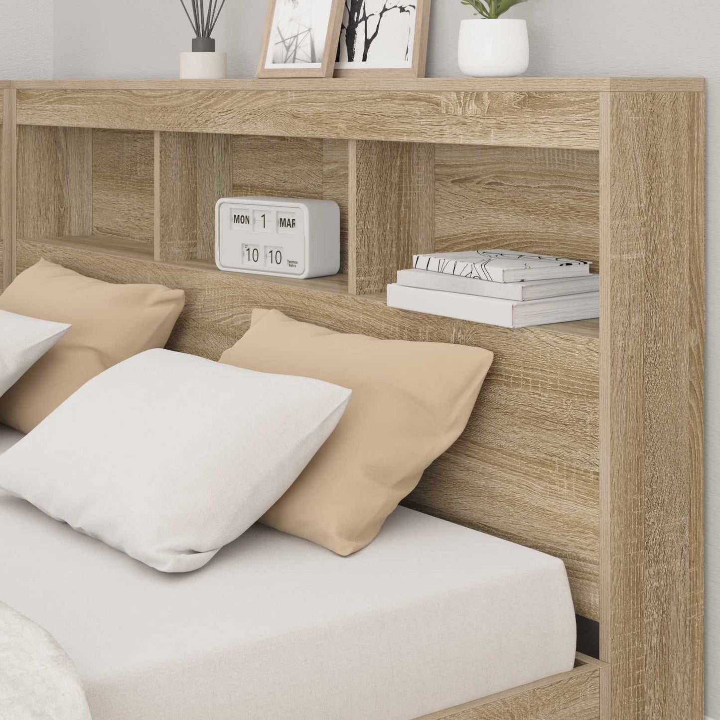 Opberghoofdbord met plank Sonoma Eiken 140 cm Bewerkt hout