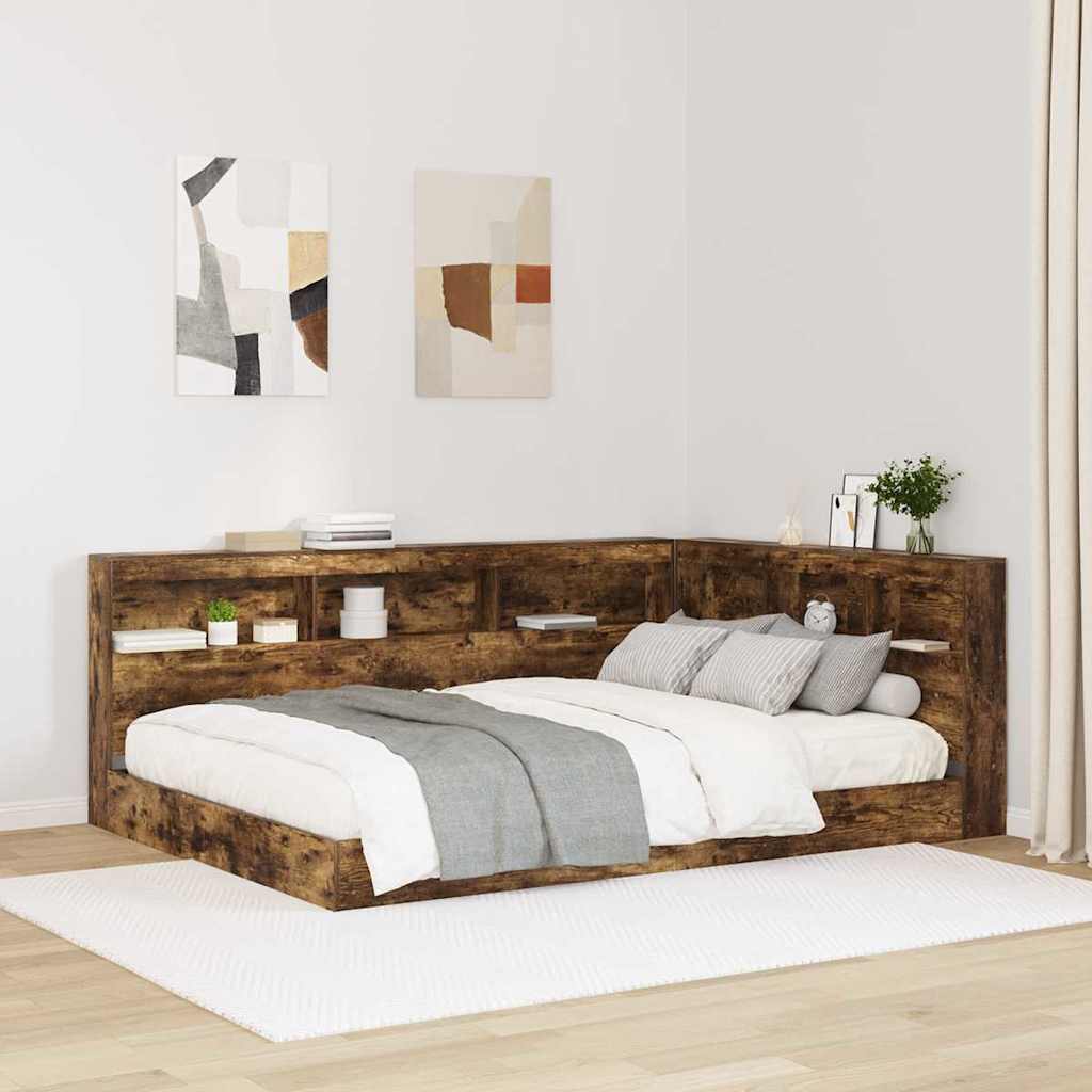 Opberghoofdbord met plank Gerookt eiken 150 cm Bewerkt hout is nu te koop bij PeponiXL, paradijselijk wonen!