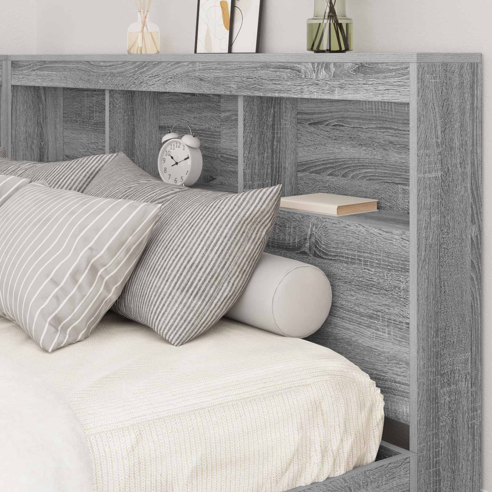 Opberghoofdbord met plank Grijs Sonoma 150 cm Bewerkt hout is nu te koop bij PeponiXL, paradijselijk wonen!
