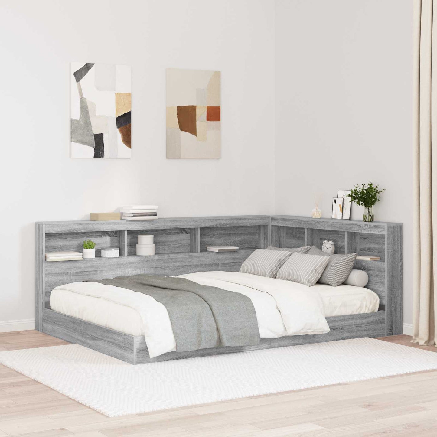 Opberghoofdbord met plank Grijs Sonoma 150 cm Bewerkt hout is nu te koop bij PeponiXL, paradijselijk wonen!