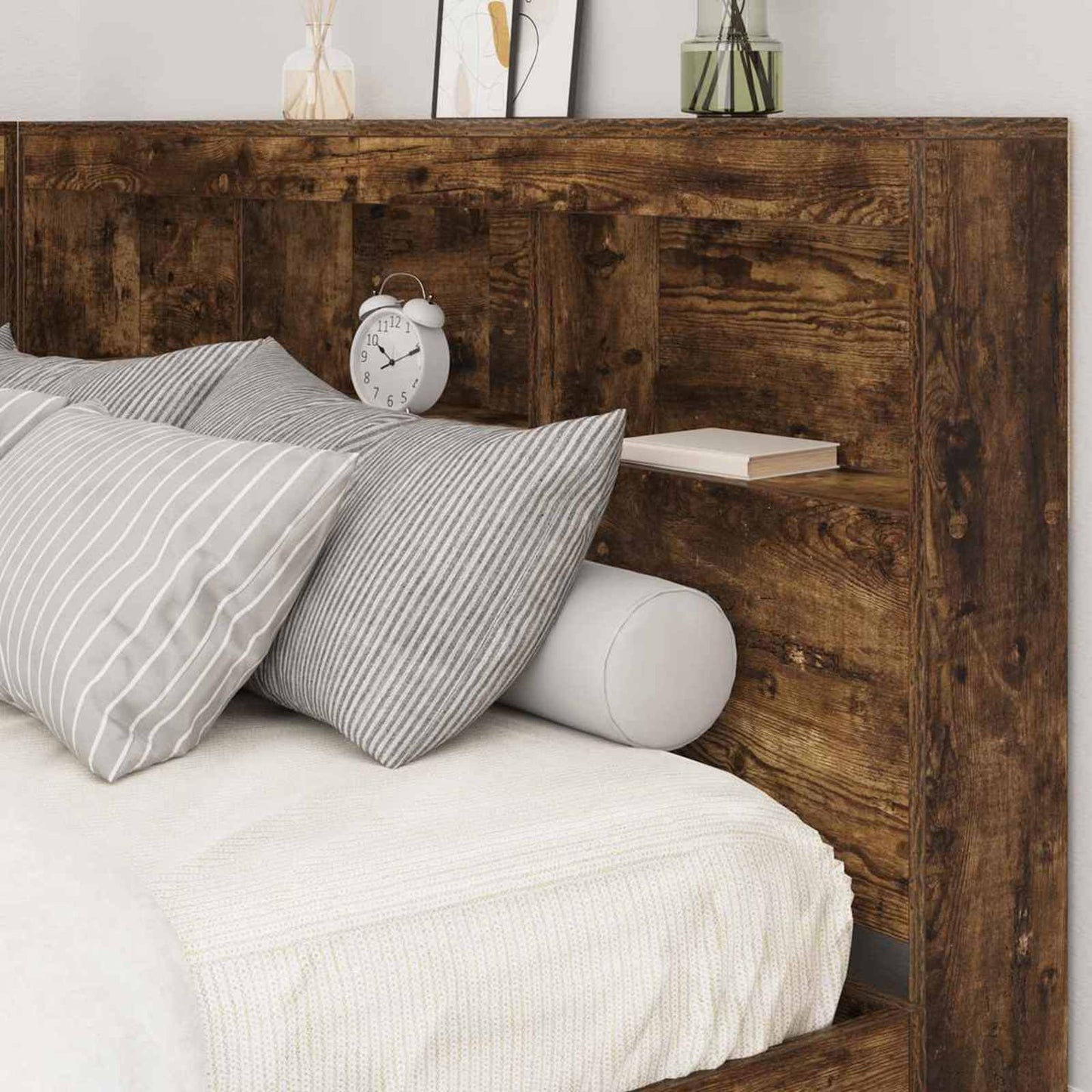 Opberghoofdbord met plank Gerookt eiken 160 cm Bewerkt hout is nu te koop bij PeponiXL, paradijselijk wonen!