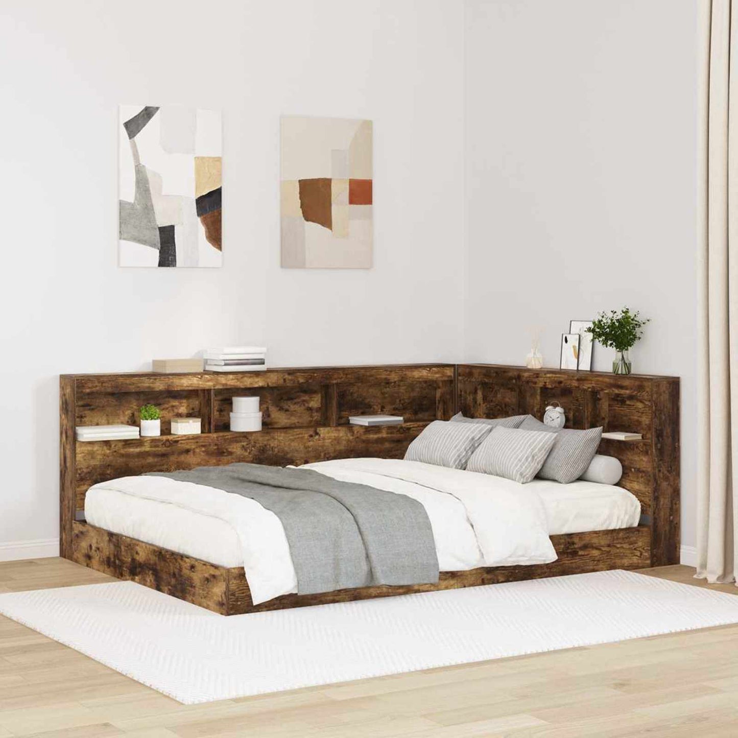 Opberghoofdbord met plank Gerookt eiken 160 cm Bewerkt hout is nu te koop bij PeponiXL, paradijselijk wonen!