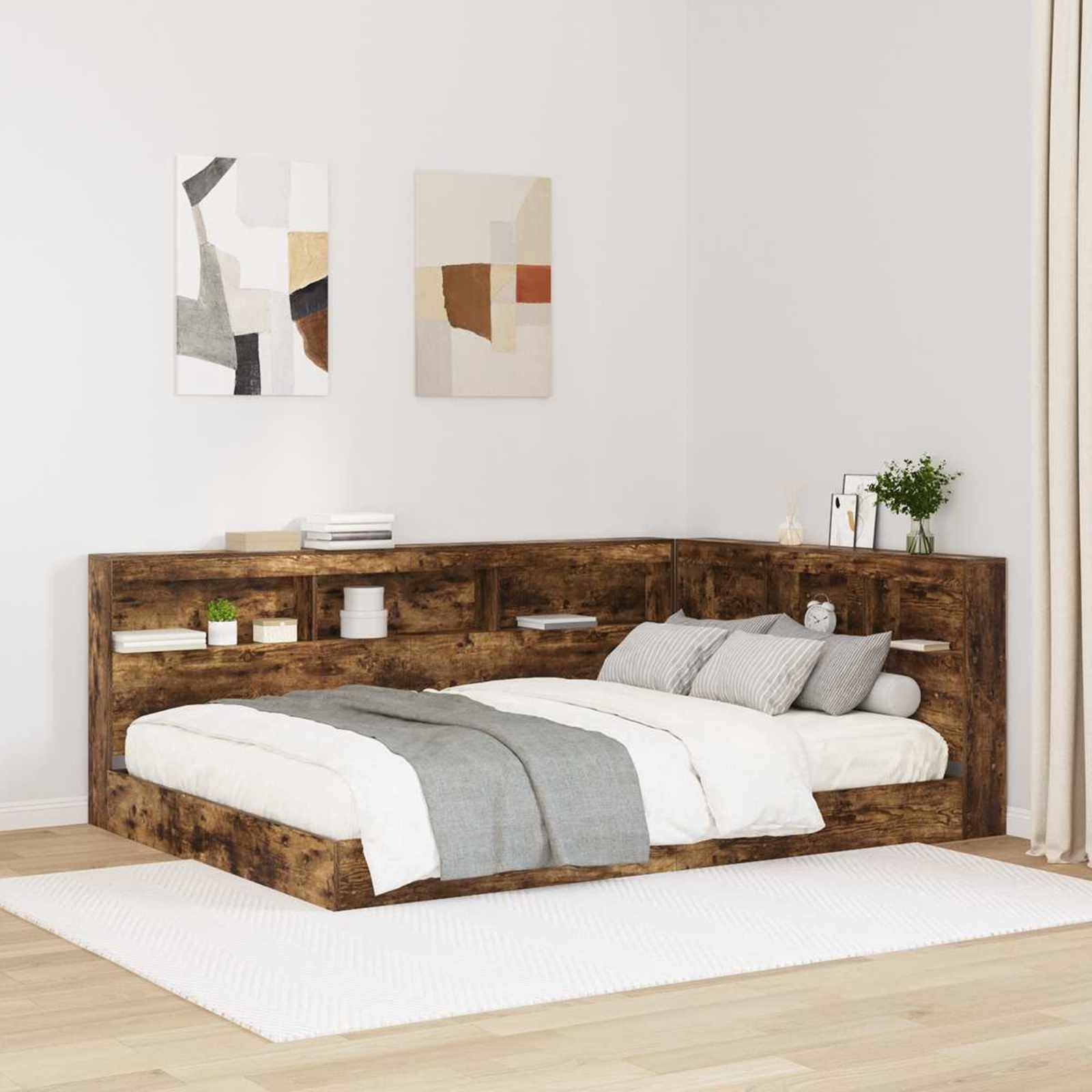 Opberghoofdbord met plank Gerookt eiken 160 cm Bewerkt hout is nu te koop bij PeponiXL, paradijselijk wonen!