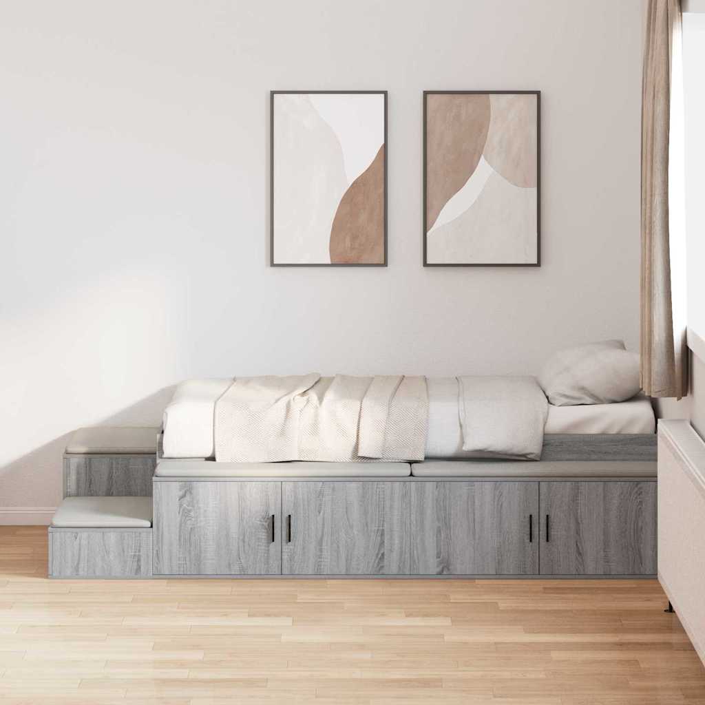 Opbergbedframe met plank Grijs Sonoma 90 cm Bewerkt hout
