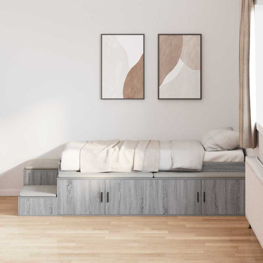 Opbergbedframe met plank Grijs Sonoma 90 cm Bewerkt hout is nu te koop bij PeponiXL, paradijselijk wonen!