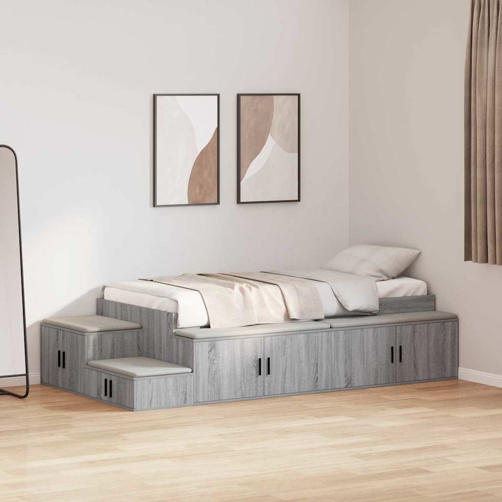 Opbergbedframe met plank Grijs Sonoma 90 cm Bewerkt hout