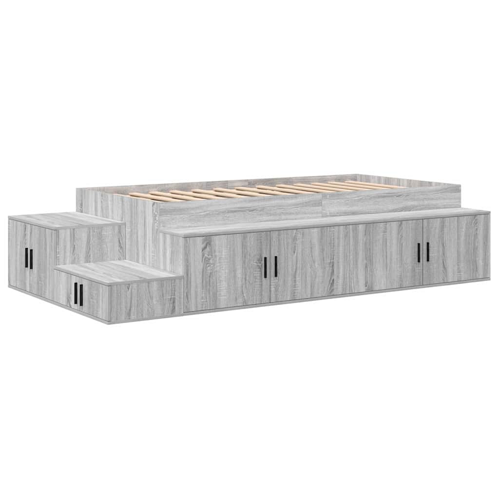 Opbergbedframe met plank Grijs Sonoma 90 cm Bewerkt hout
