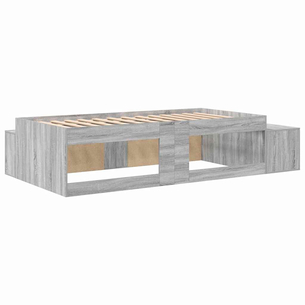 Opbergbedframe met plank Grijs Sonoma 90 cm Bewerkt hout
