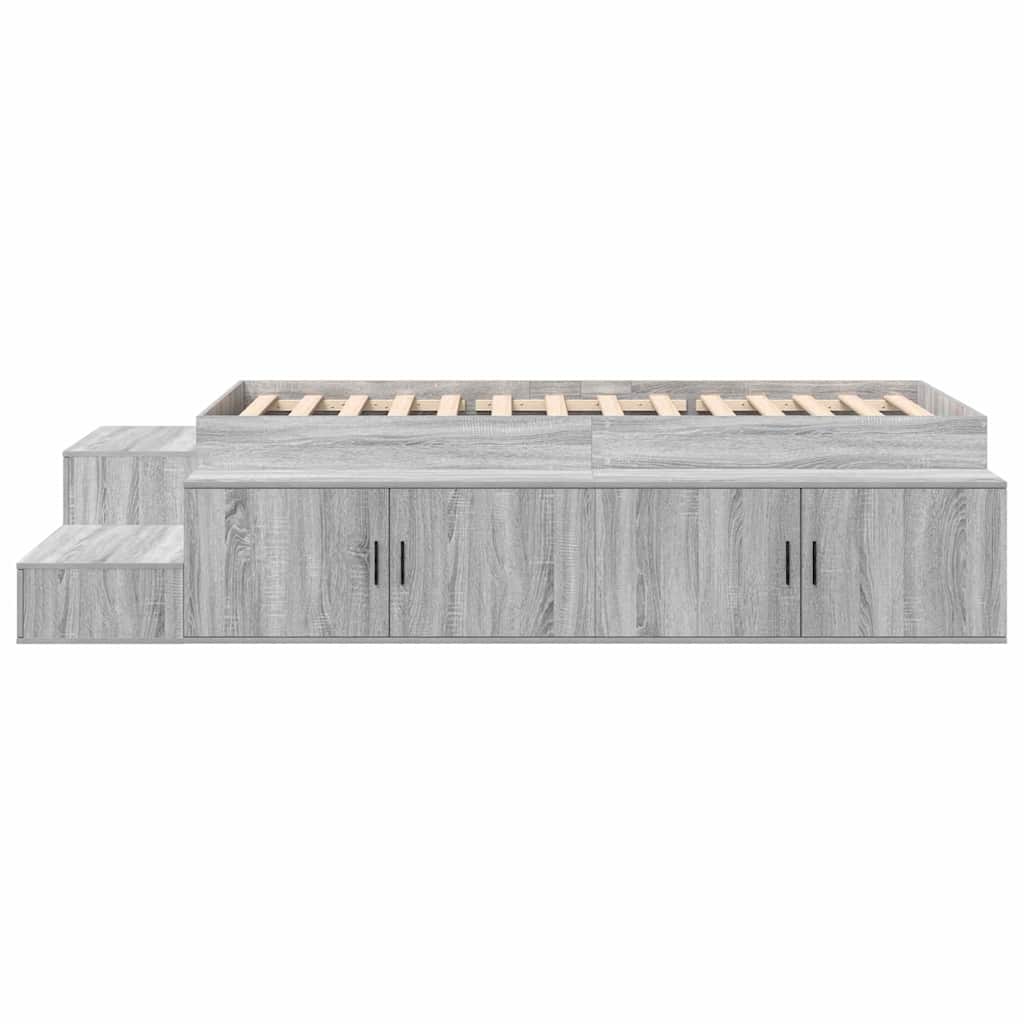 Opbergbedframe met plank Grijs Sonoma 90 cm Bewerkt hout