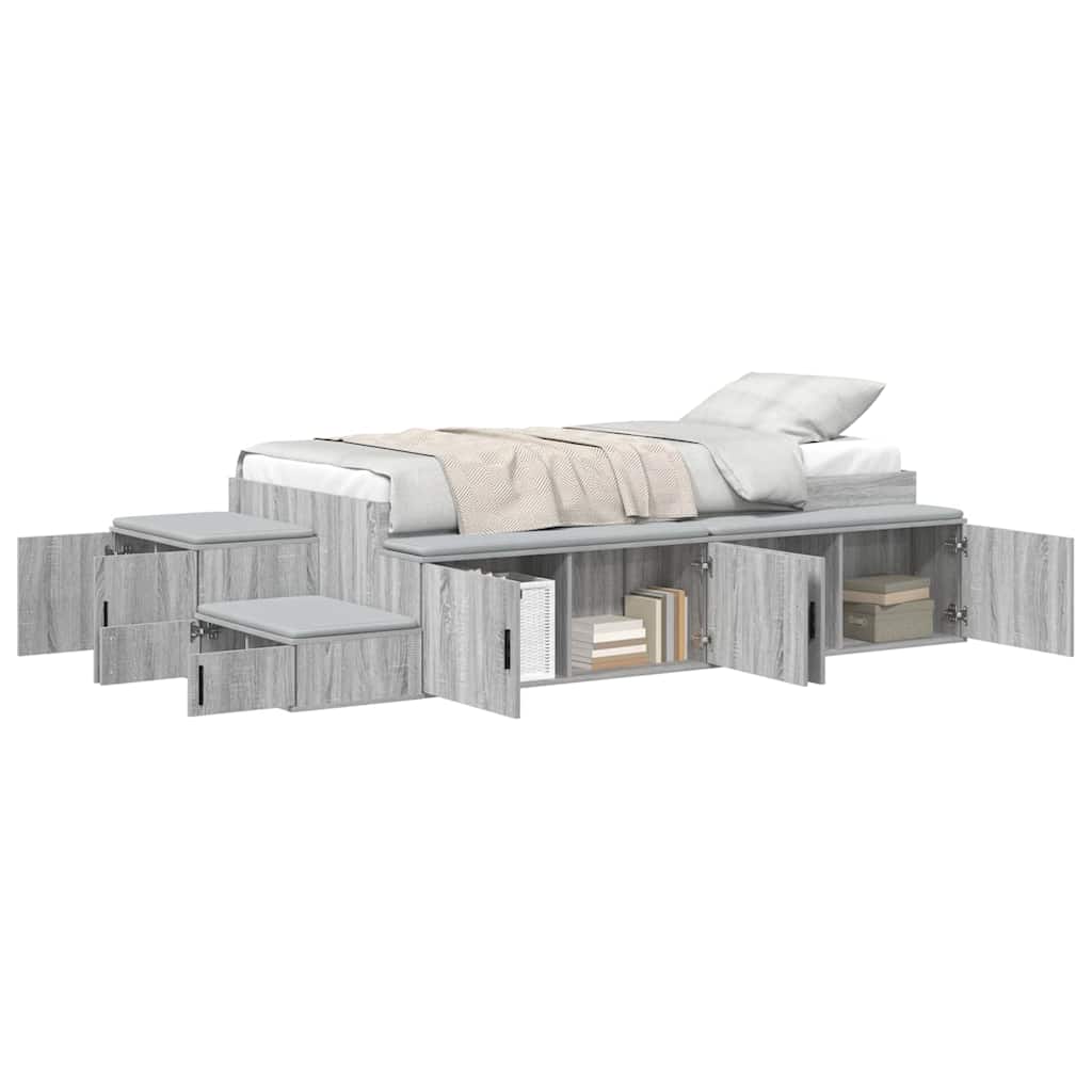 Opbergbedframe met plank Grijs Sonoma 90 cm Bewerkt hout