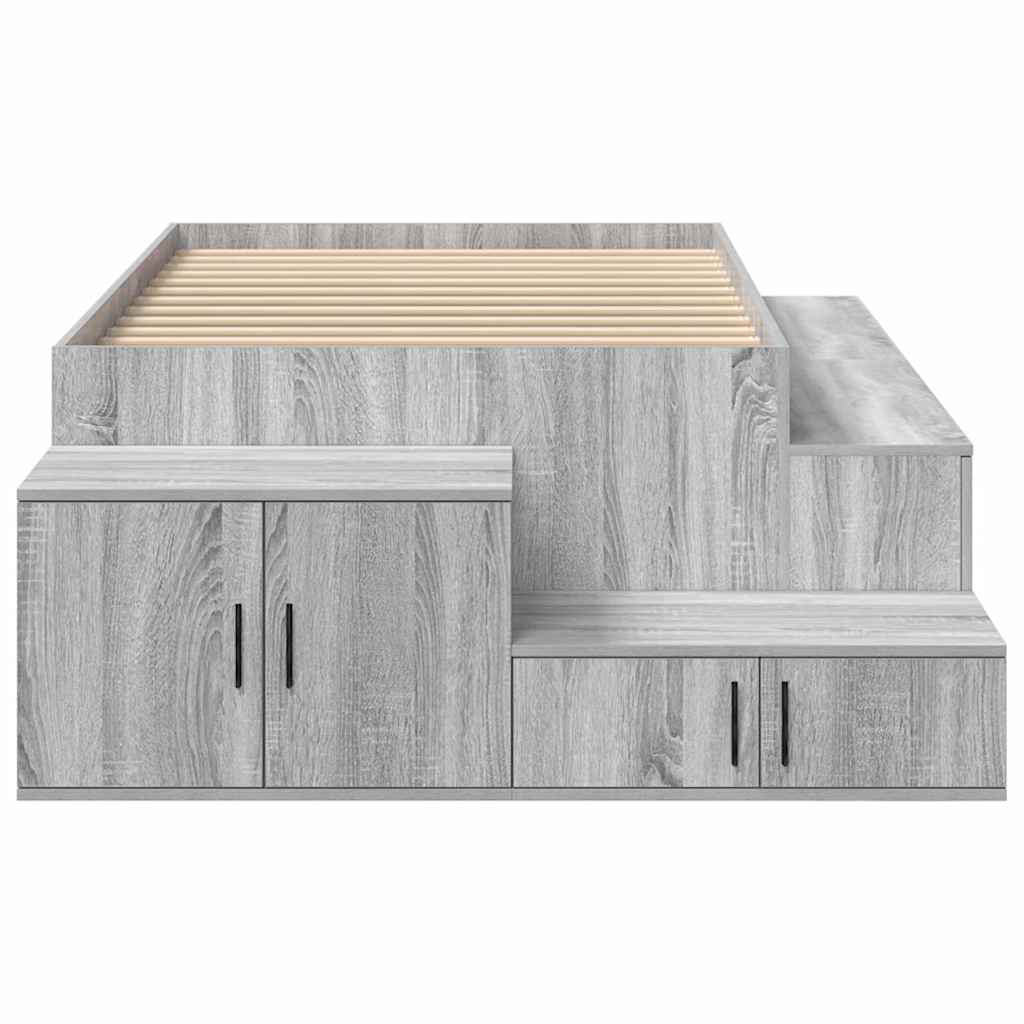 Opbergbedframe met plank Grijs Sonoma 90 cm Bewerkt hout