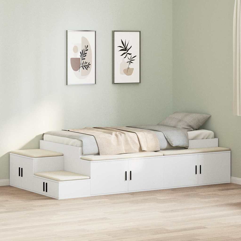 Opbergbedframe met opslag Wit 80 cm Bewerkt hout is nu te koop bij PeponiXL, paradijselijk wonen!