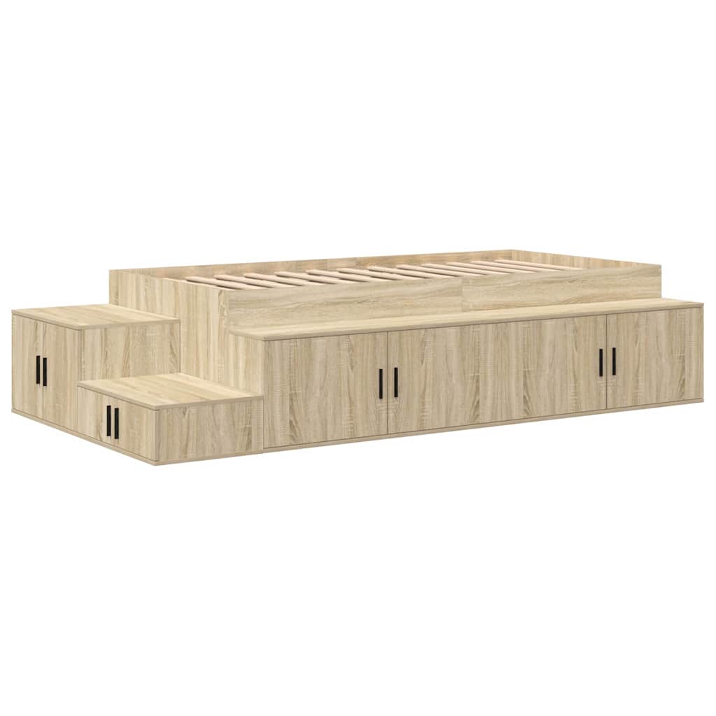 Opbergbedframe met opslag Sonoma Eiken 80 cm Bewerkt hout is nu te koop bij PeponiXL, paradijselijk wonen!