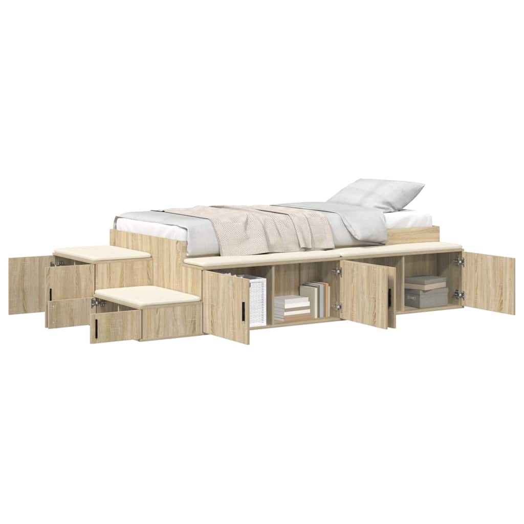 Opbergbedframe met opslag Sonoma Eiken 80 cm Bewerkt hout is nu te koop bij PeponiXL, paradijselijk wonen!