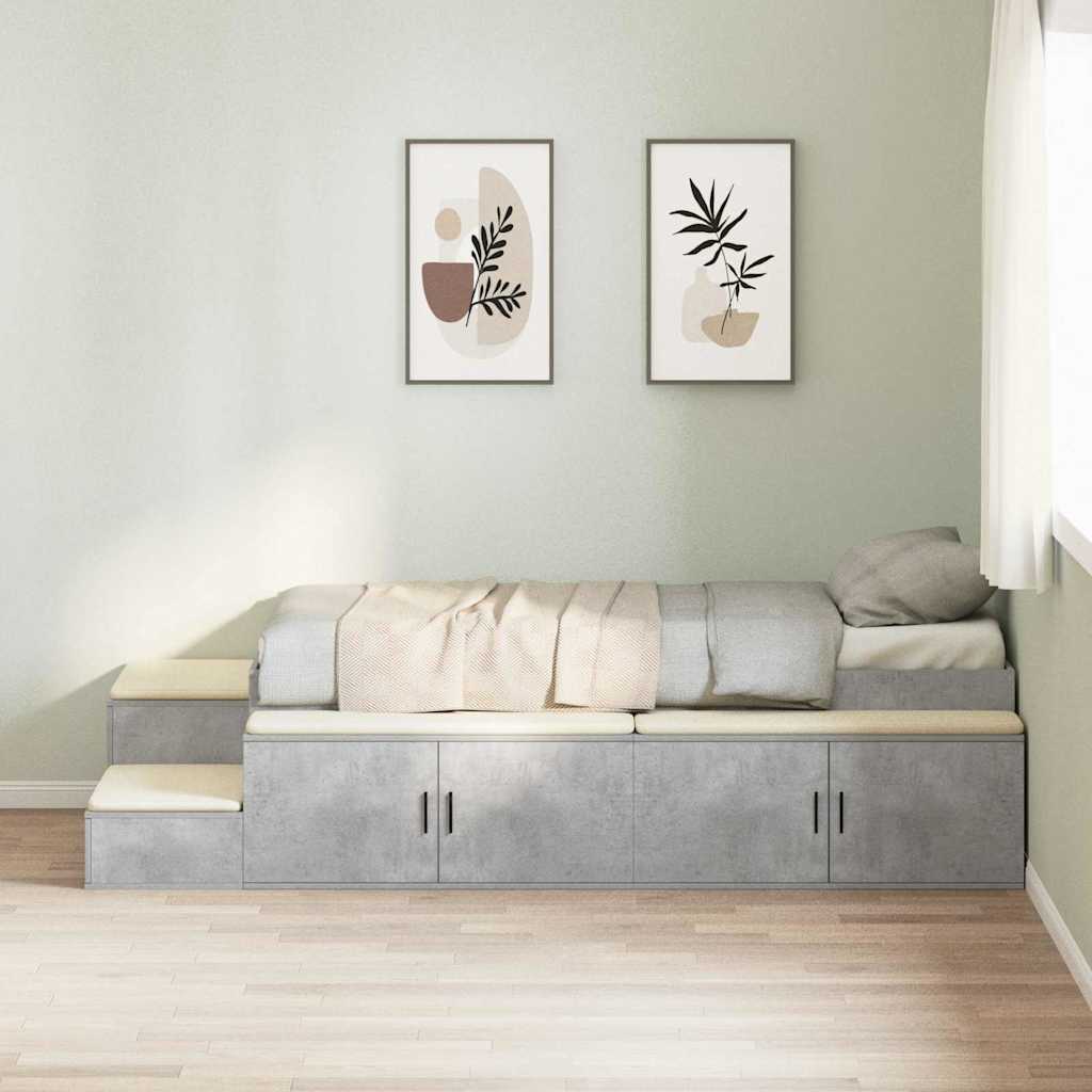 Opbergbedframe met opslag Beton Grijs 80 cm Bewerkt hout is nu te koop bij PeponiXL, paradijselijk wonen!