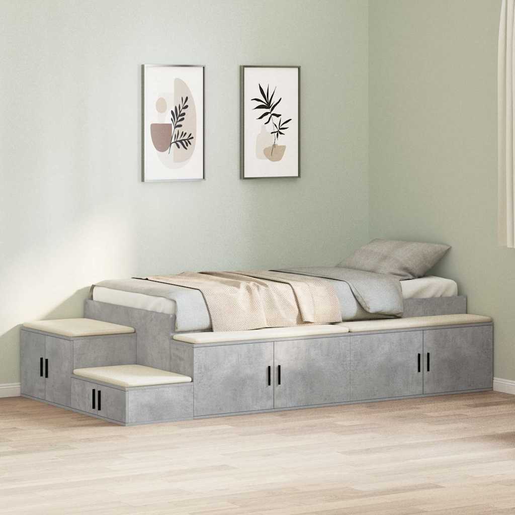 Opbergbedframe met opslag Beton Grijs 80 cm Bewerkt hout is nu te koop bij PeponiXL, paradijselijk wonen!