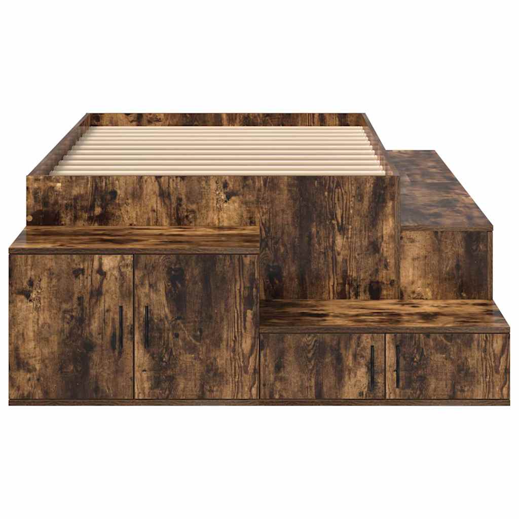 Opbergbedframe met opslag Gerookt eiken 80 cm Bewerkt hout is nu te koop bij PeponiXL, paradijselijk wonen!