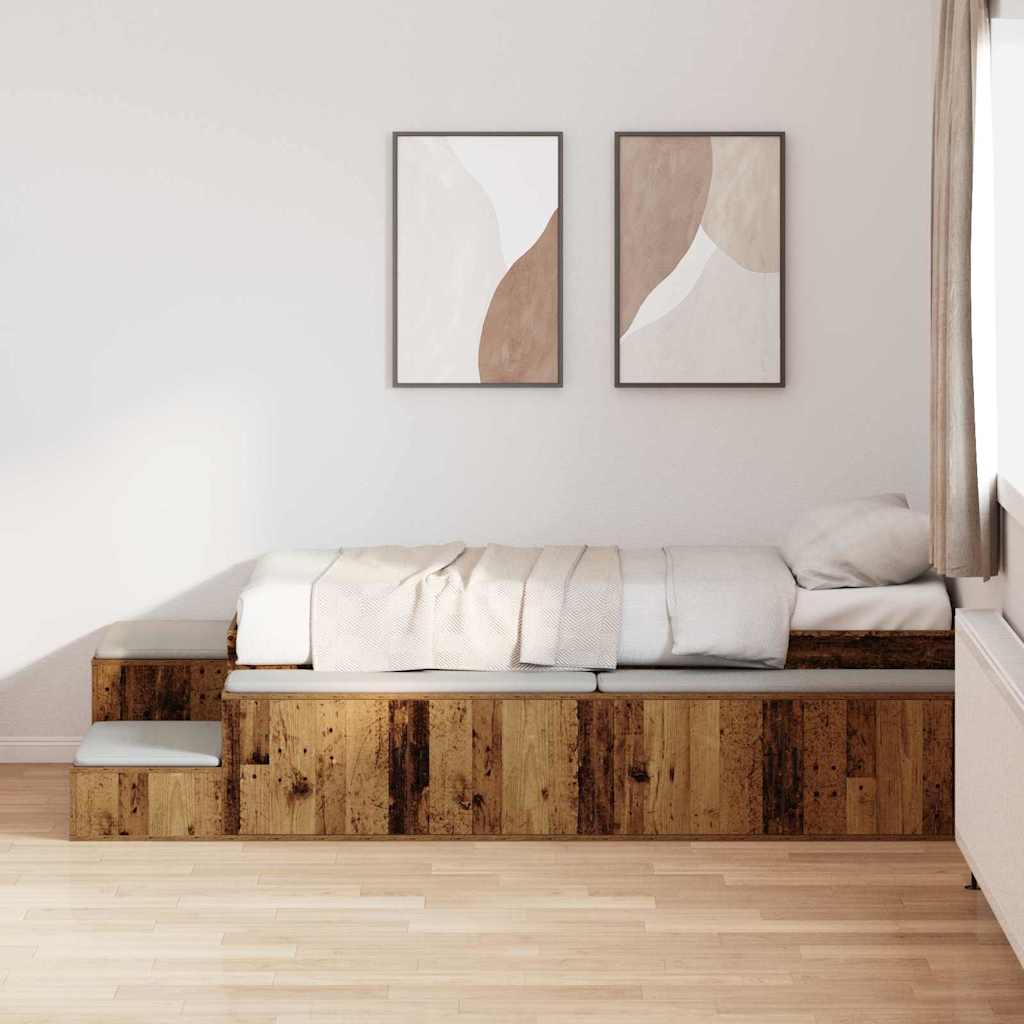 Opbergbedframe met opslag Oud Hout 80 cm Bewerkt hout is nu te koop bij PeponiXL, paradijselijk wonen!