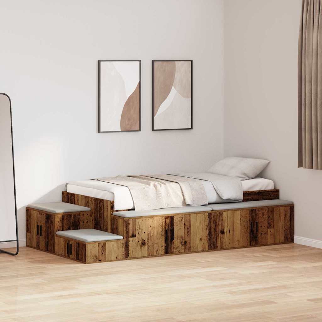 Opbergbedframe met opslag Oud Hout 80 cm Bewerkt hout is nu te koop bij PeponiXL, paradijselijk wonen!