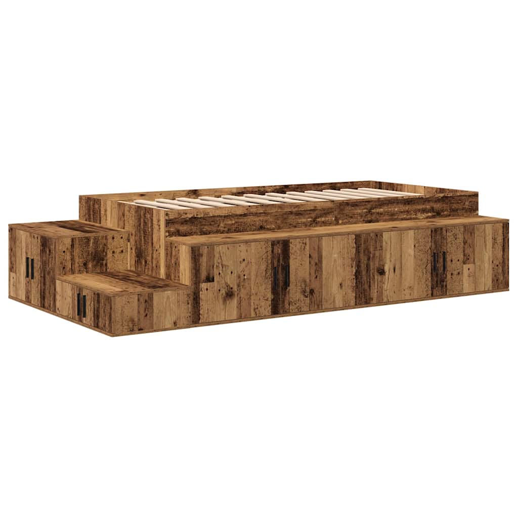 Opbergbedframe met opslag Oud Hout 80 cm Bewerkt hout is nu te koop bij PeponiXL, paradijselijk wonen!